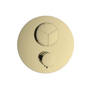 Herzbach Deep PUSH set de finition rond 30.803055.1.03 thermostat encastré, pour 3 consommateurs, chromé , PVD or