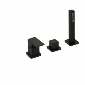 Herzbach Deep Black Fertigmontageset 36.220250.2.12 Wannen-Dreiloch-Armatur, schwarz matt