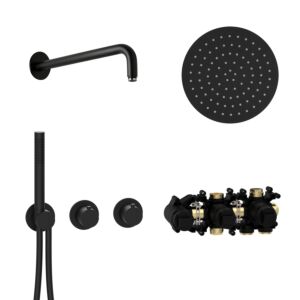 Herzbach MODUL7 thermostat set T-RB250 70.702711.1.12 bras mural douche à effet de pluie 250mm noir mat
