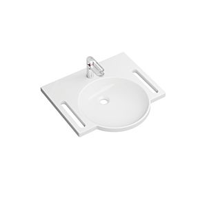 Hewi set de lavabo en fonte minérale 950.19.002 avec mitigeur lavabo AQ1.12M10140, avec trou pour robinetterie, sans trop-plein, blanc