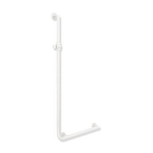 Hewi System 900 Angled Handle with Shower Holder 900.33.20160 AS 1250 x 600 mm, powder-coated in deep matt white, right-hand version