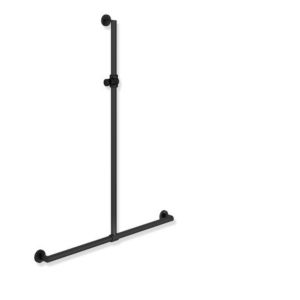 Hewi System 900 Duschhandlauf 900.35.46260CV 1250 x 914 mm, Edelstahl pulverbeschichtet schwarz tiefmatt, Polyamid weiß matt