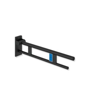 Hewi System 900 Mobiler Stützklappgriff 900.50.42160DC Ausladung 900 mm, Edelstahl pulverbeschichtet schwarz tiefmatt, links, Spülauslösung Funk