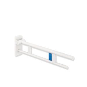 Hewi System 900 Stützklappgriff 900.50.12160DX Ausladung 900 mm, Edelstahl pulverbeschichtet weiß tiefmatt, links, Funk-Spülauslösung