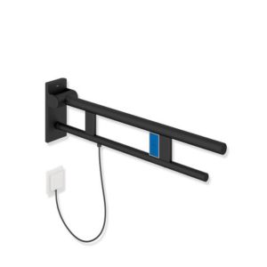 Hewi System 900 bras de support projection 900.50.14460DC 850 mm, Inox revêtement par poudre noir mat profond, à gauche, la version E-ras