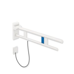 Hewi System 900 bras de support 900.50.14360DX projection 750 mm, Inox revêtement par poudre blanc mat profond, à gauche, la version E-ras