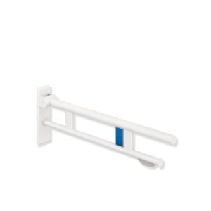 Hewi System 900 bras de support 900.50.17060DX projection 900 mm, Inox revêtement par poudre blanc mat profond, à gauche, WC support de papier / radio - libération de rinçage