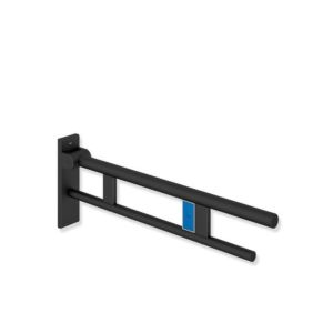Hewi System 900 support rail 900.50.17660DC projection 750 mm, Stainless Steel powder-coated black deep matt, left, radio flush actuation