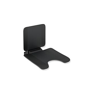 Hewi System 900 siège suspendu 900.51.11060CV 450 x 443 x 637 mm, coupure pubienne, Inox revêtu par poudre, noir mat mat en plastique noir