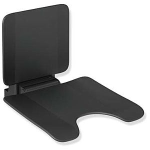 Hewi System 900 Einhängesitz 900.51.11060CV 450 x 443 x 637 mm, Schamausschnitt, Edelstahl pulverbeschichtet schwarz matt, matt schwarzer Kunststoff