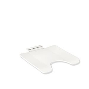 Hewi System 900 Mobiler-Klappsitz 900.51.40460AS 450 x 112 x 450 mm, Edelstahl pulverbeschichtet weiß matt, Polyamid matt weiß, Hygieneausschnitt