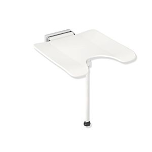 Hewi System 900 siège de douche rabattable 900.51.2144098 Inox chromé, polyamide blanc de sécurité, avec découpe pubienne