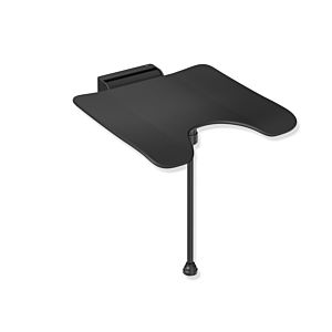 Hewi System 900 siège de douche rabattable 900.51.21460CV Inox peint par poudrage noir mat, polyamide noir mat, avec découpe pubienne