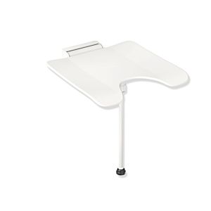 Hewi System 900 siège de douche rabattable 900.51.21460AS Inox thermolaqué blanc mat, mat blanc polyamide, avec découpe pubienne