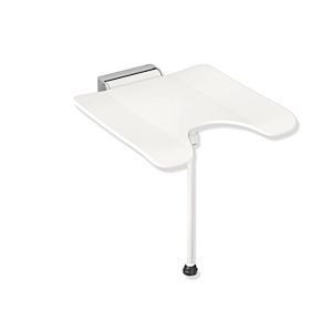 Hewi System 900 siège de douche rabattable 900.51.214XA98 Inox sol, polyamide blanc de sécurité, avec découpe pubienne