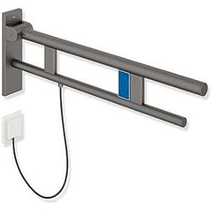 Hewi System 900 support arm 900.50.20260SC projection 900 mm, Stainless Steel powder-coated dark gray pearl mica deep matt, left, E-flush actuation