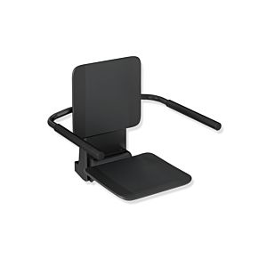 Hewi System 900 folding seat 900.51.10160CV Stainless Steel powder-coated black matt, matt black plastic