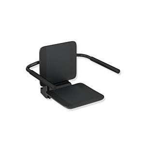 Hewi System 900 hanging seat 900.51.10760CV Stainless Steel powder-coated matt black, matt black plastic, with armrests