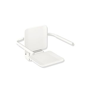 Hewi System 900 hanging seat 900.51.10760AS Stainless Steel powder-coated matt white, matt white plastic, with armrests