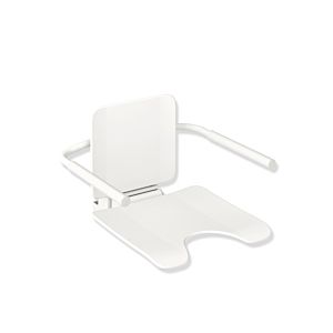 Hewi System 900 siège suspendu 900.51.11160AS Inox laqué époxy blanc mat, plastique blanc mat, avec accoudoirs / découpe hygiénique