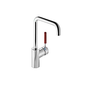 Hewi AQ mitigeur lavabo rubinrot poignée, tube rond, saillie 187mm, chromé