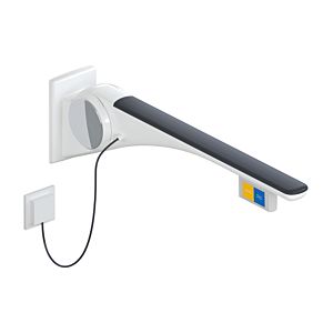 Hewi 802 LifeSystem Stützklappgriff 802.50.42960GU 700, weiß hochglanz/anthrazit matt, Spülauslösung, Funktionstaste, links