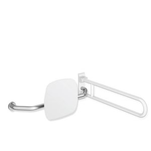 Hewi 805 Rückenstütze 805.51.927L98 Edelstahl, Griff links, Rosette rechts, signalweiß