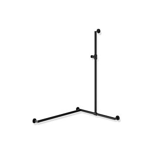 Hewi System 900 Edelstahl-Duschhandlauf 900.35.30760CV 1250 x 765 x 965 mm, pulverbeschichtet schwarz tiefmatt, Halter Polyamid schwarz matt, links