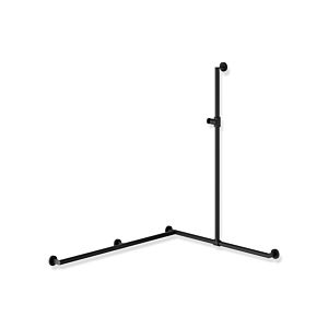 Hewi System 900 Edelstahl-Duschhandlauf 900.35.30960CV 1250 x 965 x 1185 mm, pulverbeschichtet schwarz tiefmatt, Halter Polyamid schwarz matt, links