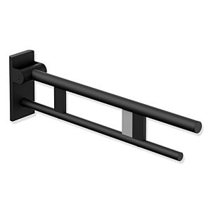 Hewi System 900 Mobiler Stützklappgriff 900.50.42260DC Ausladung 700 mm, Edelstahl pulverbeschichtet schwarz tiefmatt, rechts, Spülauslösung Funk