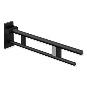 Hewi System 900 Mobiler Stützklappgriff 900.50.42360DC Ausladung 750 mm, Edelstahl pulverbeschichtet schwarz tiefmatt, rechts, Spülauslösung Funk