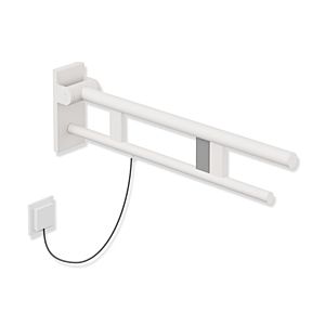 Hewi System 900 Stützklappgriff 900.50.14660DX Ausladung 700 mm, Edelstahl pulverbeschichtet weiß tiefmatt, rechts, E-Spülausführung