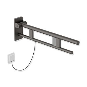 Hewi System 900 Stützklappgriff 900.50.14660SC Ausladung 700 mm, Edelstahl pulverbeschichtet dunkelgrau perlglimmer tiefmatt, rechts, E-Spülausführung