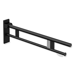 Hewi System 900 Stützklappgriff 900.50.17360DC Ausladung 850 mm, Edelstahl pulverbeschichtet schwarz tiefmatt, rechts, WC-Papierhalter/Funk-Spülauslösung