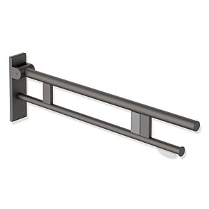 Hewi System 900 Stützklappgriff 900.50.17360SC Ausladung 850 mm, Edelstahl pulverbeschichtet dunkelgrau perlglimmer tiefmatt, rechts, WC-Papierhalter/Funk-Spülauslösung