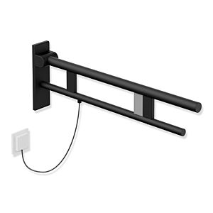 Hewi System 900 Stützklappgriff 900.50.20460DC Ausladung 750 mm, Edelstahl pulverbeschichtet schwarz tiefmatt, rechts, E-Spülauslösung