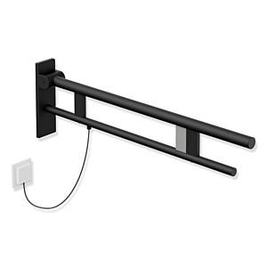 Hewi System 900 support rail 900.50.20560DC projection 850 mm, Stainless Steel powder-coated black deep matt, right, electric flush actuation
