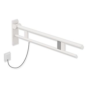 Hewi System 900 Stützklappgriff 900.50.21360DX Ausladung 850 mm, Edelstahl pulverbeschichtet weiß tiefmatt, rechts
