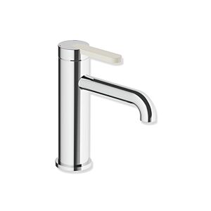 Hewi AQ477 single-lever basin mixer tap AQ1.12M1134099, 130 mm projection, without waste fitting, colored handle, chrome / pure white