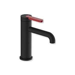 Mitigeur lavabo monocommande Hewi AQ477 AQ1.12M1136033 sans bonde, revêtement en poudre, poignée colorée noir mat profond / rouge rubis
