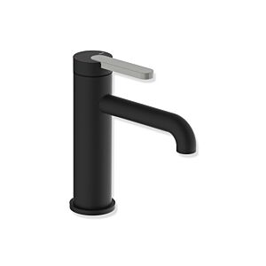 Hewi AQ477 single-lever basin mixer tap AQ1.12M1136095 without waste fitting, powder-coated, deep matte black, colored handle rock grey