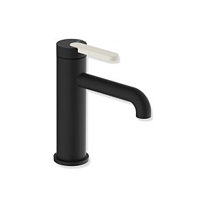 Mitigeur lavabo monocommande Hewi AQ477 AQ1.12M1136099, saillie de 130 mm, finition noir mat poudré, poignée colorée blanc pur