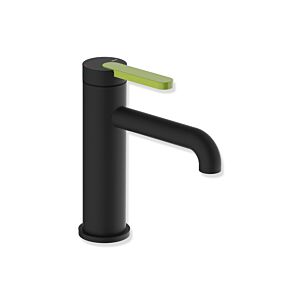 Hewi AQ477 basin mixer tap AQ1.12M1136074 without drain fitting, powder-coated deep matte black, apple green handle