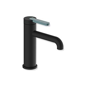 Hewi AQ477 basin mixer tap AQ1.12M1136055 without drain fitting, powder-coated deep matte black, aqua blue handle