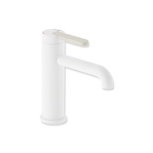 Mitigeur de lavabo Hewi AQ477 AQ1.12M1146099 sans bonde, finition peinture époxy blanc mat foncé, poignée blanc pur