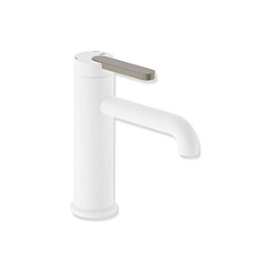 Hewi AQ477 basin mixer tap AQ1.12M1146086 without waste fitting, powder-coated deep matt white, sand-colored handle