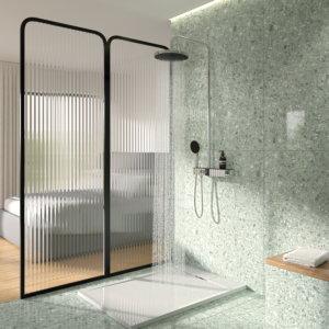 Ideal Standard Solos shower system A7882AA with exposed Ceratherm Navigo® shower thermostat with shelf, 3-function hand and overhead shower, chrome