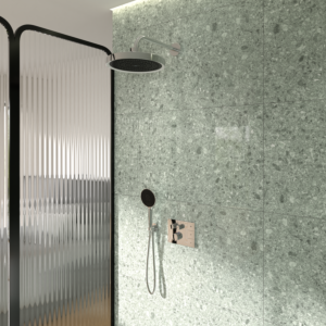 Ideal Standard CeraTherm Navigo Solos fitting set A7893AA concealed shower thermostat with Easy-Box concealed base unit, Solos 3-function head and hand shower, LED light ring, chrome