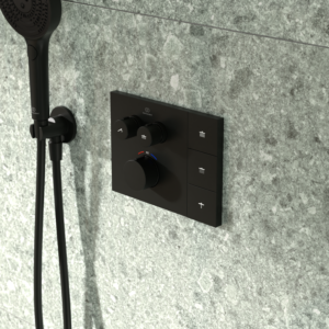 Mitigeur thermostatique encastré Ideal Standard Ceratherm avec sélecteur de douche Navigo® A7894XG, coloris Noir Soie ; compatible avec les pommeaux de douche Solos à commande à distance.