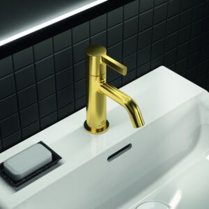 Ideal Standard Joy Waschtischarmatur BC776A2 ohne Ablaufgarnitur, Ausladung 110mm, Brushed Gold